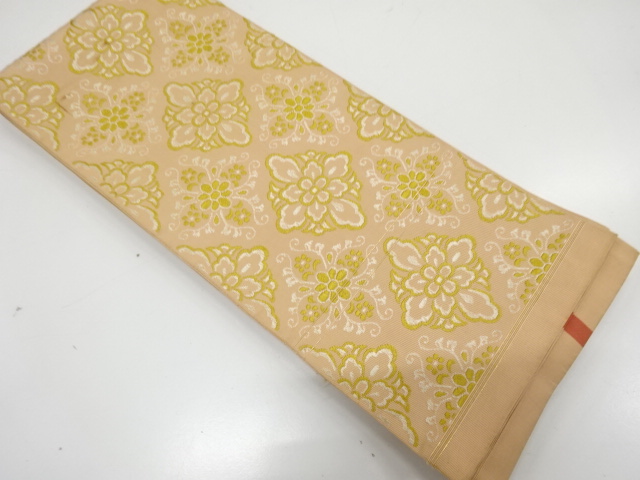 JAPNAESE KIMONO / ANTIQUE HANHABA OBI / WOVEN RHOMBUS & FLORAL CREST